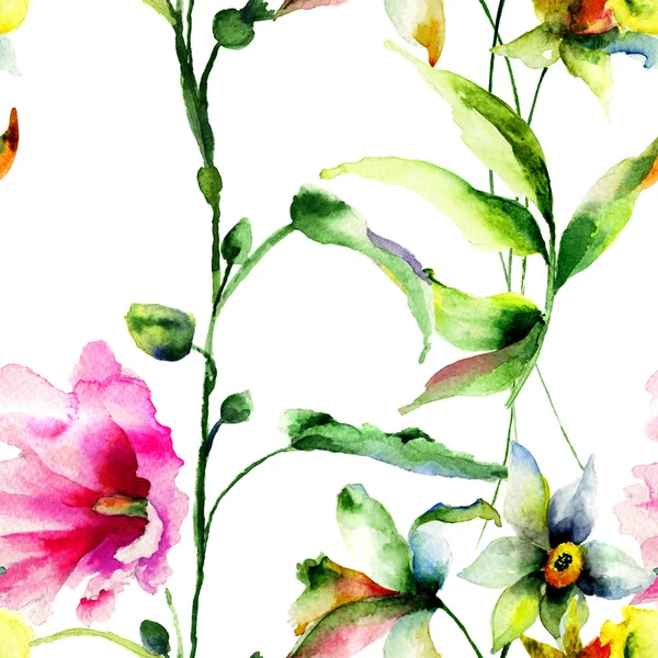 无缝壁纸与春天的花朵 — 图库照片