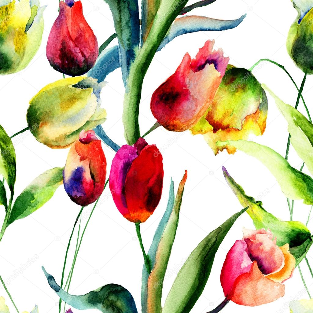 Seamless wallpaper with Tulips flowers