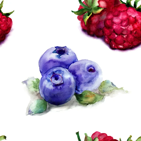 Seamless pattern with Raspberry and Blueberries — стокове фото