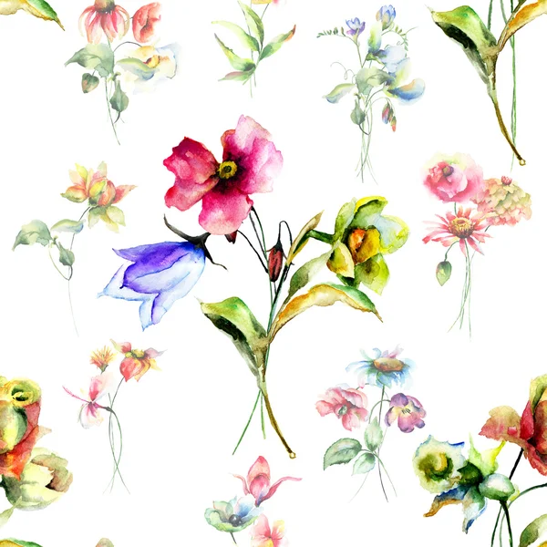 Nahtlose Tapete mit wilden Blumen — Stockfoto