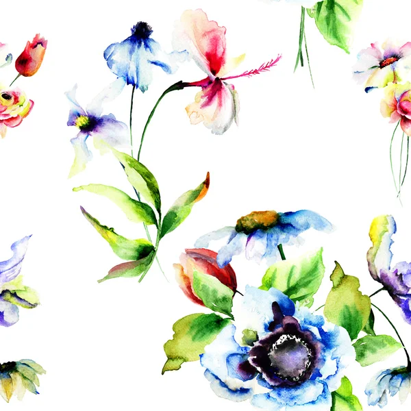Άνευ ραφής ταπετσαρία με στυλιζαρισμένα λουλούδια — Φωτογραφία Αρχείου