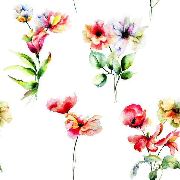 Płynny wzór z wiosennymi kwiatami — Zdjęcie stockowe