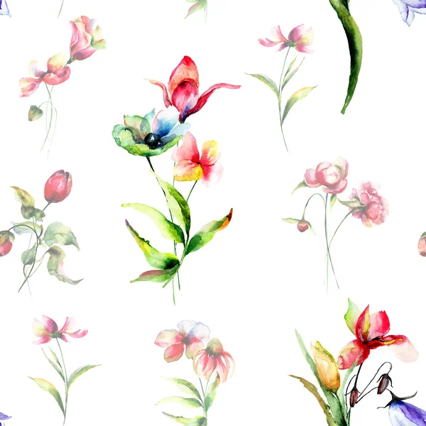 Nahtloser Hintergrund mit Frühlingsblumen — Stockfoto