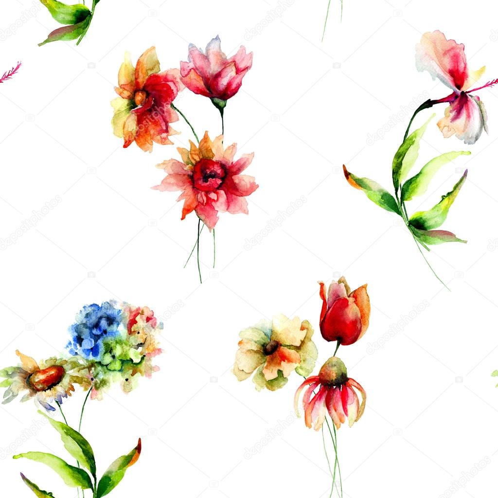 Seamless watercolor wallpaper with flowers