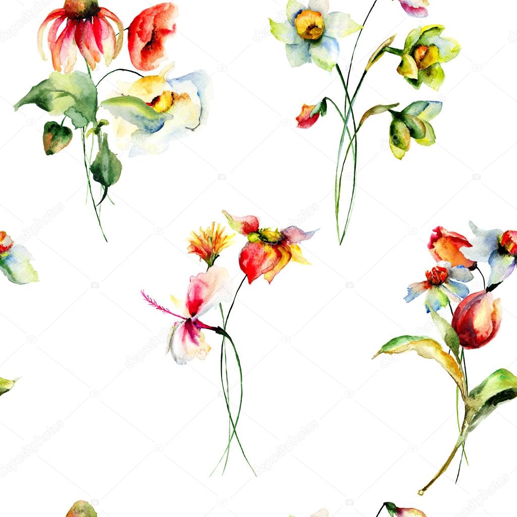 Seamless pattern with Original Summer flowers