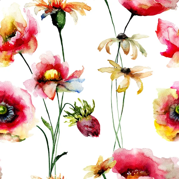 Modello senza cuciture con fiori decorativi estivi — Foto Stock