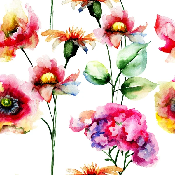 Seamless mönster med ursprungliga blommor — Stockfoto