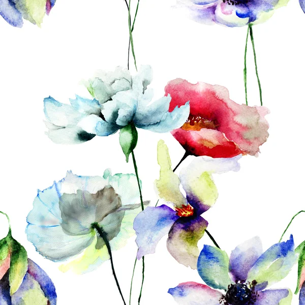 Seamless wallpaper with wild flowers — Stock Photo, Image