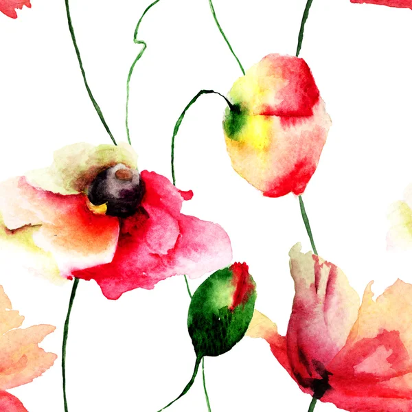 Fondo de pantalla sin costuras con flores de amapolas —  Fotos de Stock