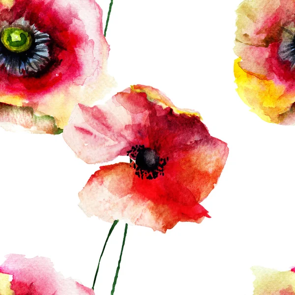 Varrat nélküli mintát gyönyörű pipacs virágok — Stock Fotó