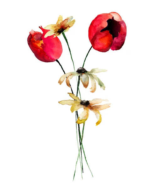 Gerber και τουλίπες λουλούδια — Φωτογραφία Αρχείου