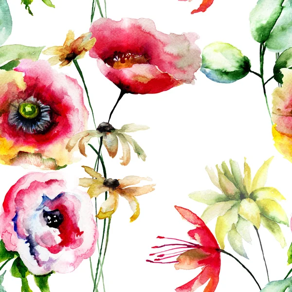 装飾花とシームレスなパターン — ストック写真