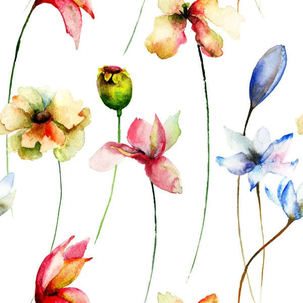 Seamless mönster med ursprungliga blommor — Stockfoto
