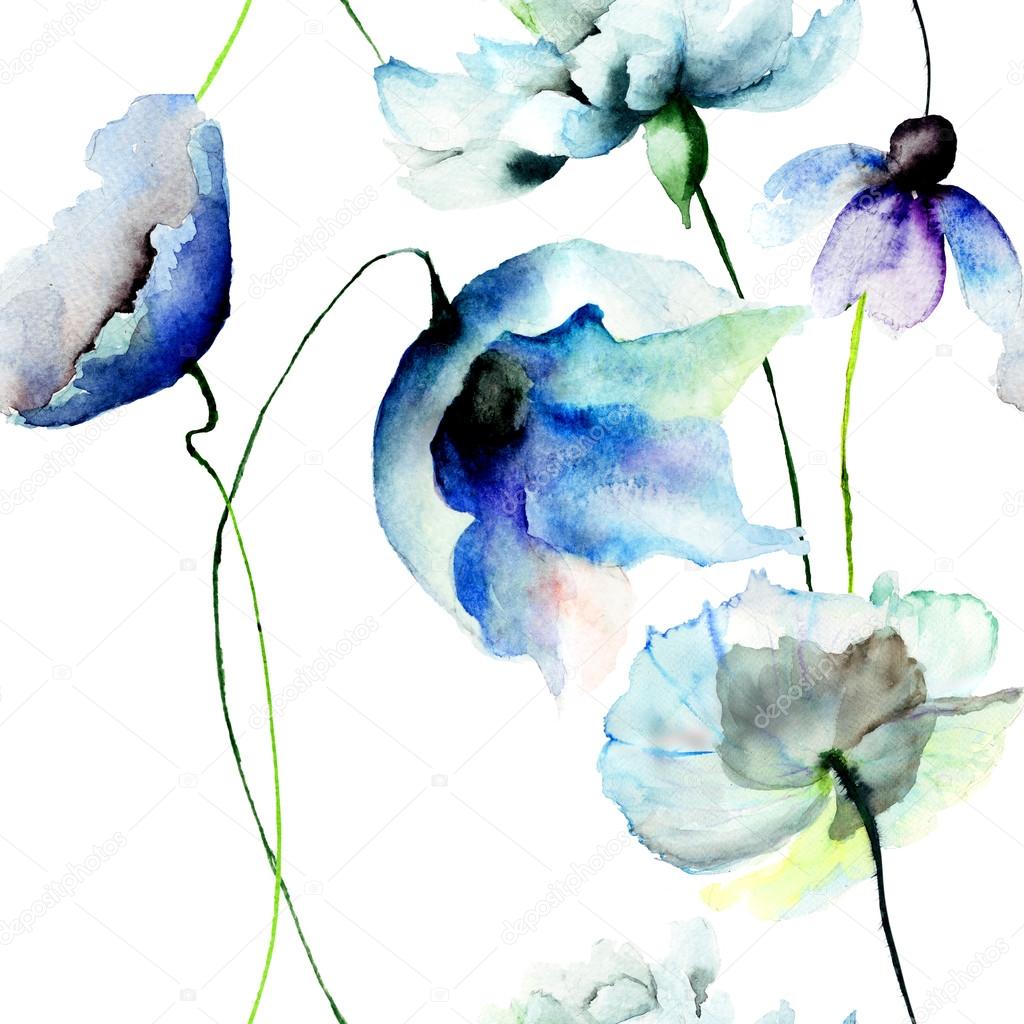 Seamless wallpaper with blue flowers