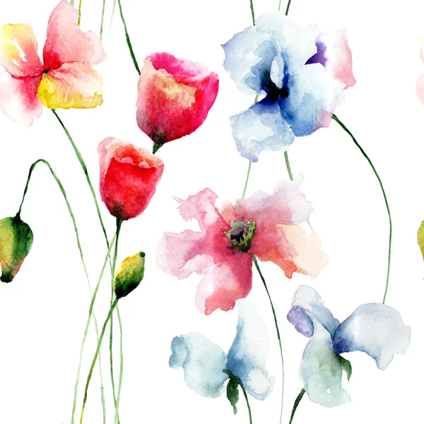 美しい花とシームレスなパターン — ストック写真