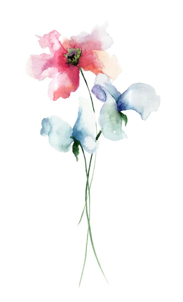 Gestileerde bloemen aquarel illustratie — Stockfoto