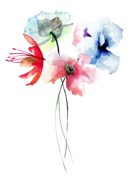 程式化的花朵水彩插图 — 图库照片