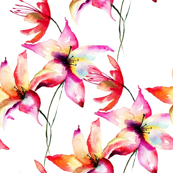 Bezešvá tapeta s lily květy — Stock fotografie