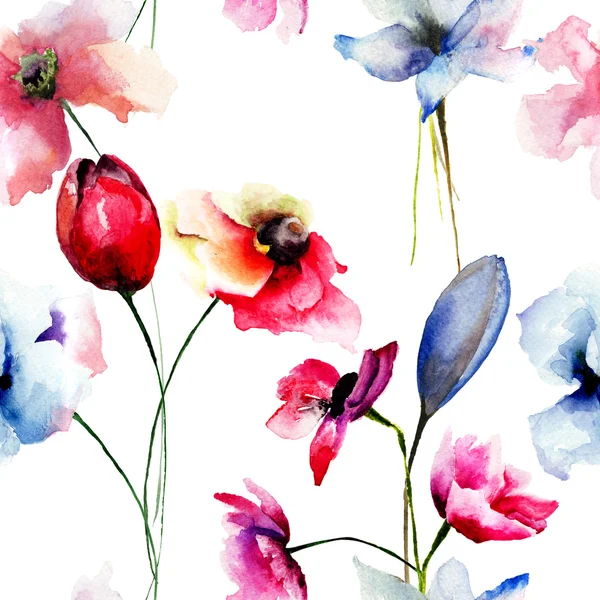 Renkli kır çiçekleri ile Seamless Modeli — Stok fotoğraf