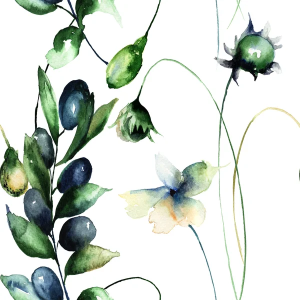 Nahtlose Tapete mit wilden Blumen — Stockfoto