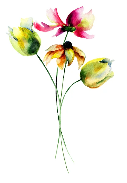 Tulipany i kwiaty Gerbera — Zdjęcie stockowe