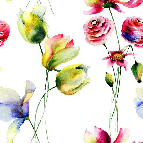 Varrat nélküli tapéta, stilizált virágokkal — Stock Fotó
