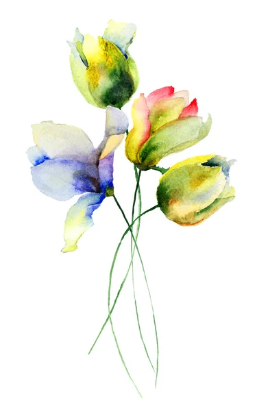 Flores estilizadas aquarela ilustração — Fotografia de Stock