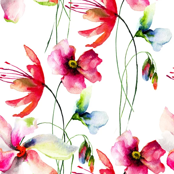 Fondo de pantalla sin costuras con flores silvestres —  Fotos de Stock