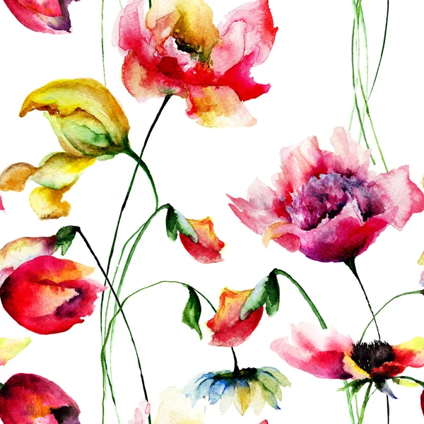 Original watercolor illustration with flowers — Stock Photo, Image