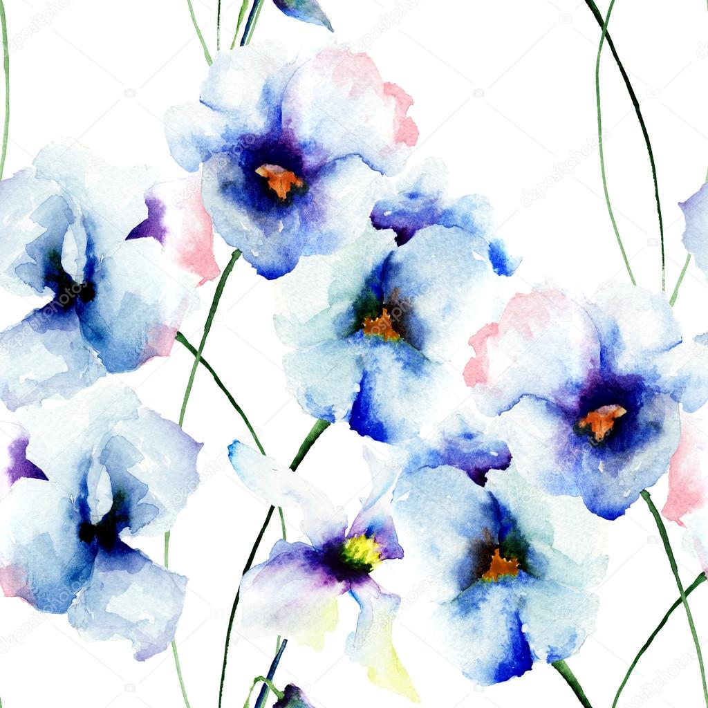 Seamless wallpaper with Blue pansy flowers