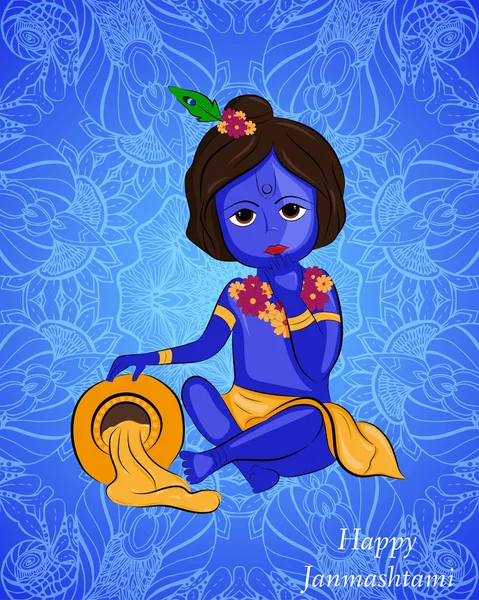 Dibujos animados Señor Krishna con olla de mantequilla — Archivo Imágenes Vectoriales