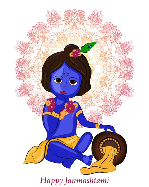 Tereyağı potile Karikatür Lord Krishna — Stok Vektör