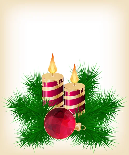 Christmas candle and ball decorate card — Stock Vector