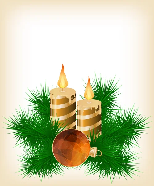 Christmas candle and ball decorate card — Stock Vector