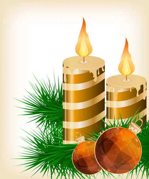Christmas candle och bollen dekorera kort — Stock vektor