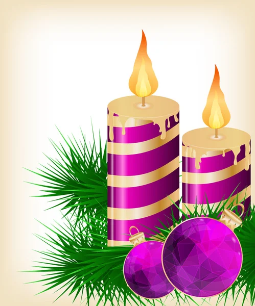Christmas candle och bollen dekorera kort — Stock vektor