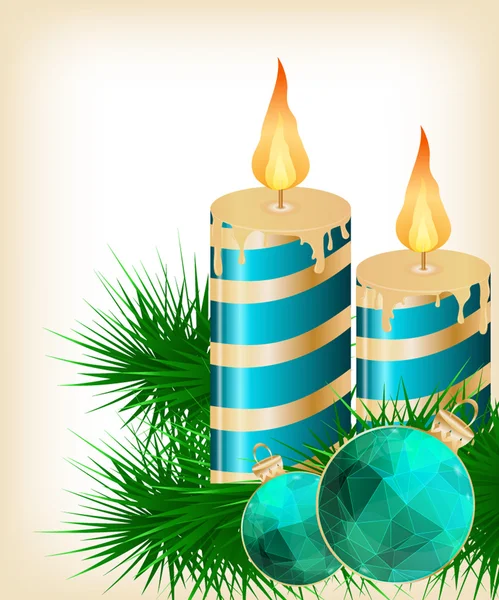 Χριστούγεννα κερί και μπάλα διακοσμούν κάρτα — Διανυσματικό Αρχείο