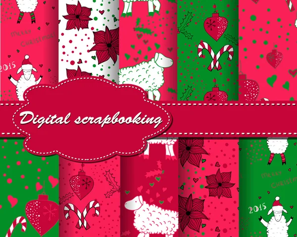 Sada vánočních papíru pro scrapbook — Stockový vektor