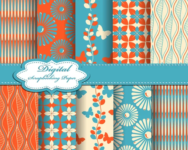 Aantal patroon papier voor scrapbook met vlinders — Stockvector