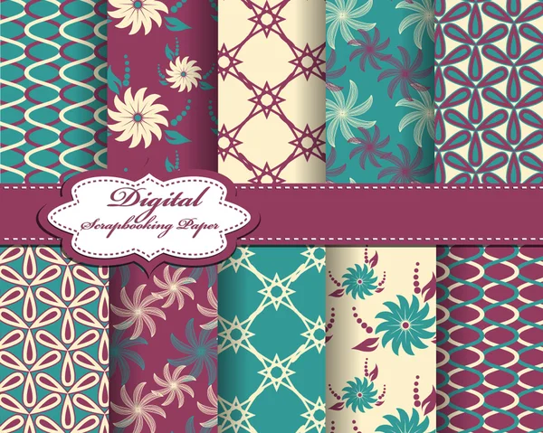 Ensemble de papiers de motifs floraux pour scrapbook — Image vectorielle