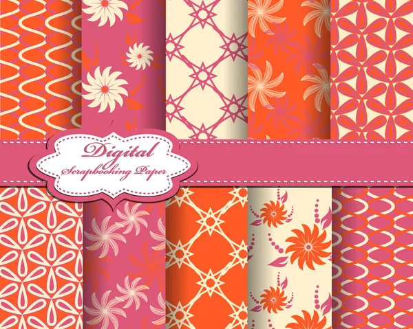 Set of flower pattern papers for scrapbook — Stock Vector
