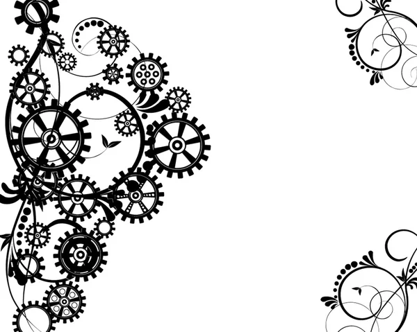 Mechanischer Hintergrund mit floralen Elementen — Stockvektor