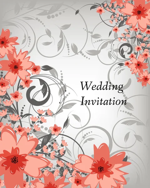 Tarjeta de invitación de boda con flores — Vector de stock