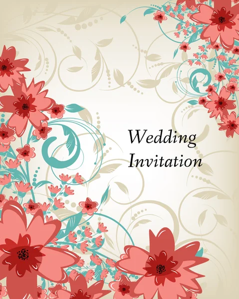 Kartu undangan pernikahan dengan bunga. - Stok Vektor
