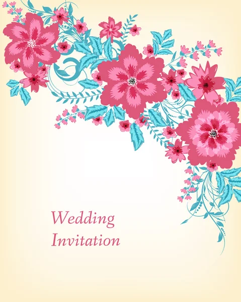 Tarjeta de invitación de boda con flores — Vector de stock