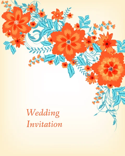 Wedding invitation card with flowers — Stock Vector