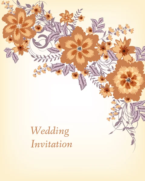 Tarjeta de invitación de boda con flores — Vector de stock