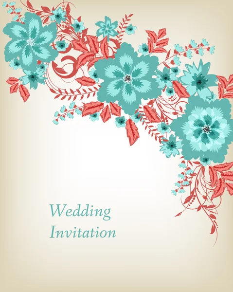 Wedding invitation card with flowers — Stock Vector