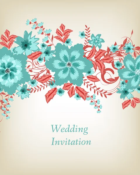 Tarjeta de invitación de boda con flores — Vector de stock