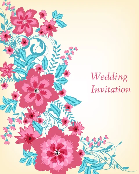 Tarjeta de invitación de boda con flores — Vector de stock